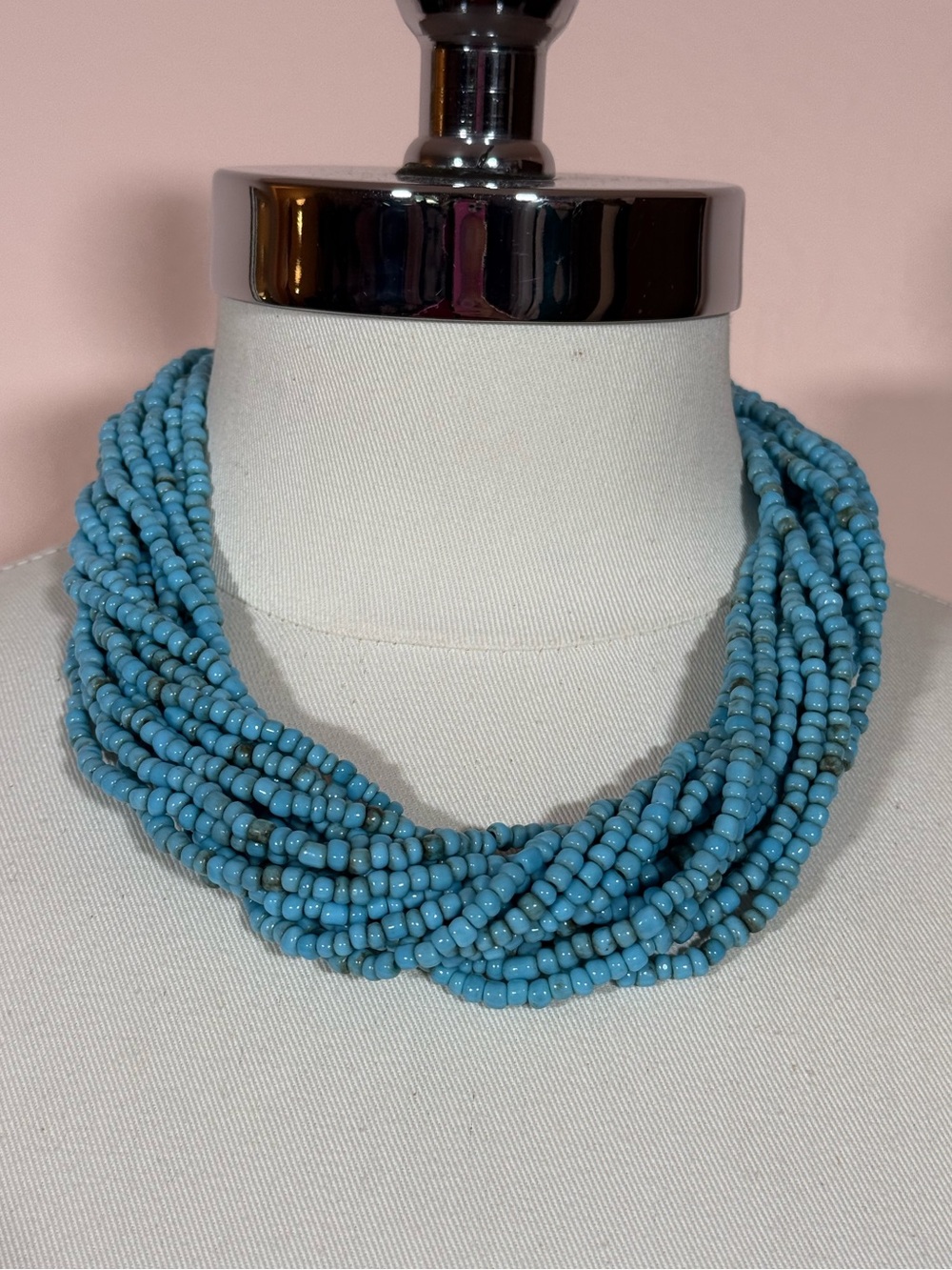 Vintage southwestern turquoise glass beads multi strand chunky Necklace